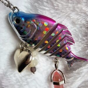 Handmade Fish Lure Necklace Pink 🐠